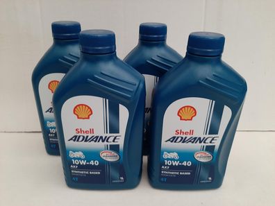 7,20€/ l Shell Advance AX7 4T 10W-40 4 x 1 Ltr teilsyn 4-Takt Motorradöl