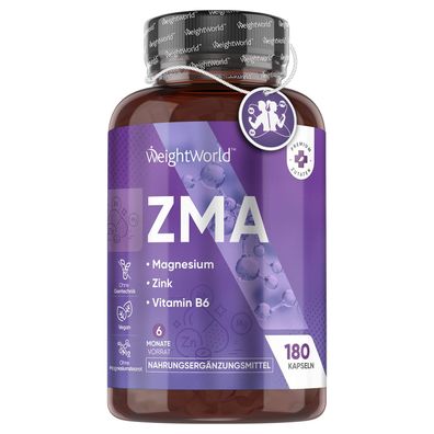 ZMA Kapseln - Zink & Magnesium Aspartat - 180 vegane Kapseln - 6 Monate Vorrat