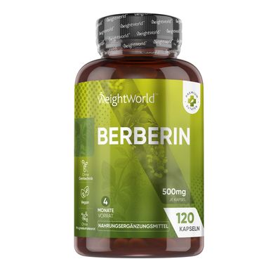 Berberine Kapseln 500mg - 98% Berberin HCL - 4 Monate Vorrat - 120 vegane Kapseln