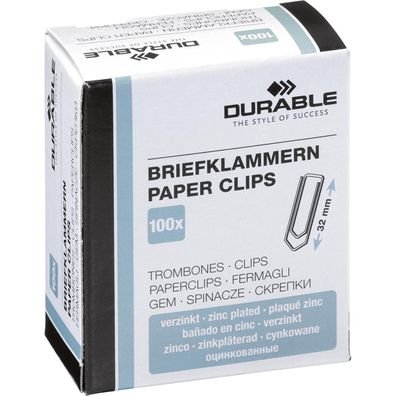 Durable B?roklammern, verzinkt, spitz, 32 mm