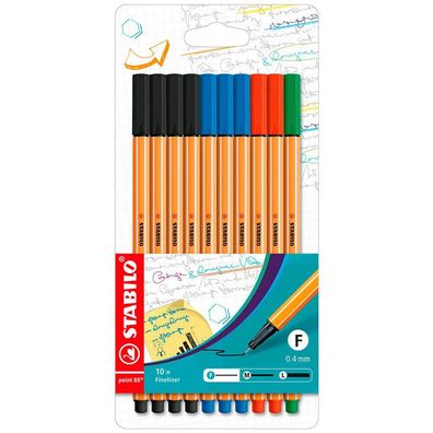 Stabilo Fineliner point 88 10er Pack Office 4 x schwarz, 3 x blau, 2 x rot, 1 x grün