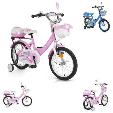 Byox Kinderfahrrad 16 Zoll 1602, Stützräder, höhenverstellbar, Klingel, Körbe