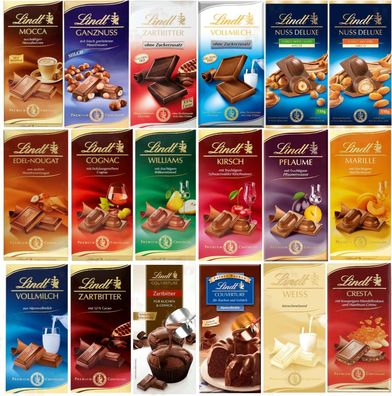 Lindt Verschiedene Tafeln, Mit und Ohne Zucker, 100g