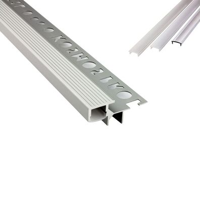 T-40 LED Alu Fliesenprofil Treppenprofil Stufen 10mm silber