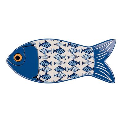 Clayre & Eef Pfannenuntersetzer Fisch 12x30 cm Blau Keramik (Gr. 12x30x1 cm)