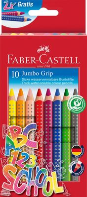 FABER Castell 280922 Buntstift Jumbo GRIP - 8 + 2 Farben, Namensfeld- und Bleistift