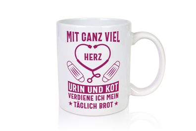 Herz, Urin, Kot, damit verdien ich mein Brot | Stethoskop - Tasse Weiß