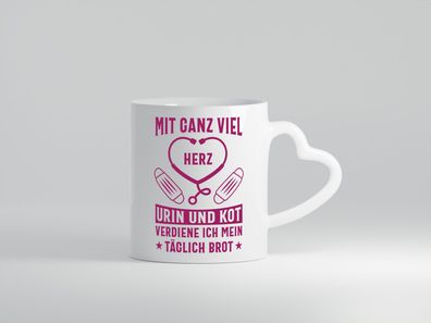 Herz, Urin, Kot, damit verdien ich mein Brot | Stethoskop - Herz Tasse Weiß