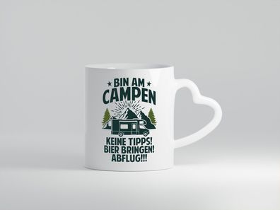 Bin am Campen | Wohnmobil | Natur - Herz Tasse Weiß