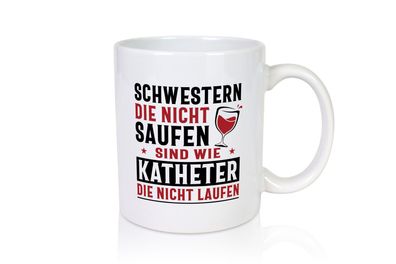 Schwestern die nicht saufen | Glas | Sterne - Tasse Weiß