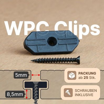 WPC Clips Befestigung Terrasssendiele Klammern Montageclip (Fuge 5mm Höhe 8.5mm)