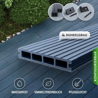 WPC Terrassendielen Komplettset, Hohldiele Länge 3m-4m, Komplettbausatz 6-90 m²