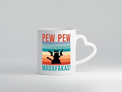 Pew Pew Madafakas | verrückte Katze mit Pistolen | Meme - Herz Tasse Weiß