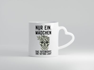 Mädchen |Tattoos und Totenköpfe | Tätowieren | Rockabilly - Herz Tasse Weiß