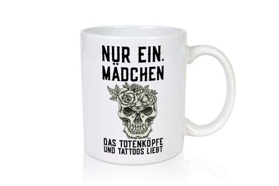 Mädchen |Tattoos und Totenköpfe | Tätowieren | Rockabilly - Tasse Weiß