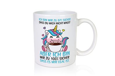 Zu 97% sicher | Einhorn mit Tasse | Comic | Selbstbewusst - Tasse Weiß