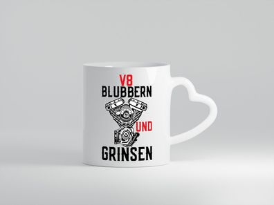 Blubbern und Grinsen | V8 | Motor | Hubraum | Autofan - Herz Tasse Weiß