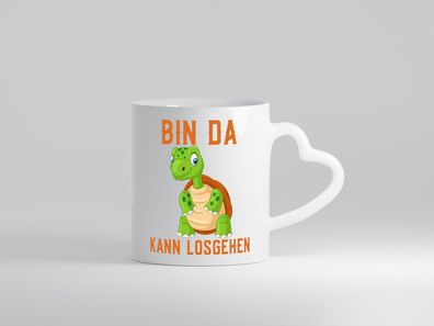 Bin da kann losgehen | lachende Schildkröte | Optimist - Herz Tasse Weiß