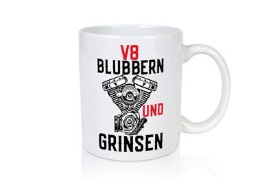 Blubbern und Grinsen | V8 | Motor | Hubraum | Autofan - Tasse Weiß