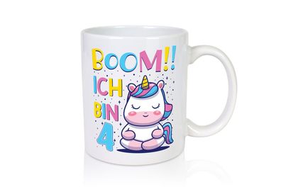 Boom!! Ich bin 4 | Einhorn | Sterne - Tasse Weiß