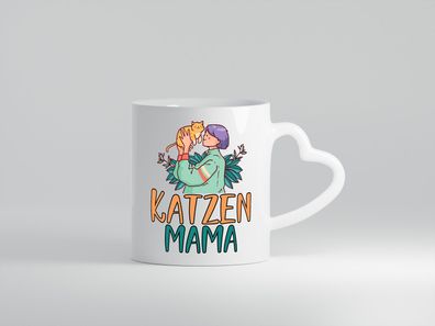 Katzenmama | Katze | Mensch | Pflanze - Herz Tasse Weiß