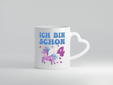 Ich bin schon 4 | Einhorn | Herzen - Herz Tasse Weiß