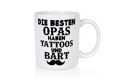 Die besten Opas haben Tattoos und Bart | Schneuzer - Tasse Weiß