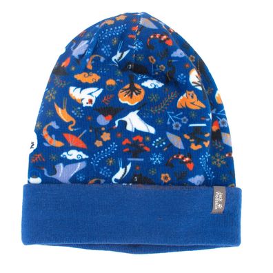 Jack Wolfskin Print Hat Beanie Kinder Mütze Druck Strick Blau 1908311-7547