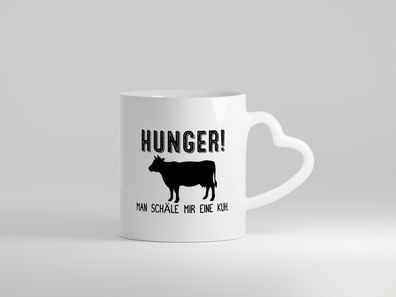 HUNGER! Man schäle mir eine Kuh | Fleischliebhaber - Herz Tasse Weiß