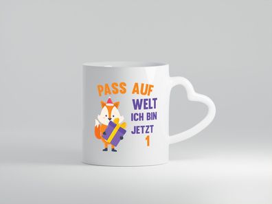 Pass auf Welt ich bin jetzt 1 | Baby | Baby Geburtstag - Herz Tasse Weiß