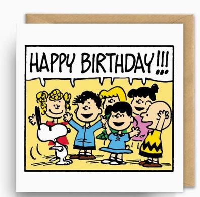 Peanuts Gang + Snoopy Happy Birthday Karte 160 x 160 mm mit Cuvert Quadratisch