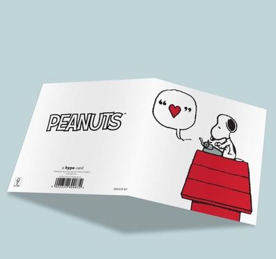 Quadratische Valentinstagskarte mit Snoopy auf der Hundehütte 160 x 160 mm mit Cuvert