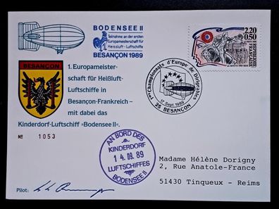 Zeppelinpost Frankreich Luftschiff Bodensee II 1. Europameisterschaft in Besancon