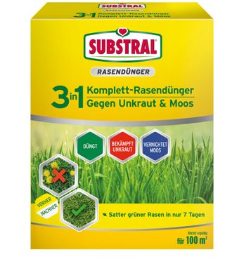SUBSTRAL® 3in1 Komplett Rasendünger gegen Unkraut & Moos, 3,6 kg für 100 m²