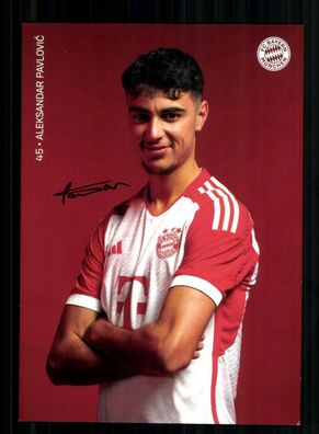 Aleksandar Pavlovic Autogrammkarte Bayern München 2023-24 Original Signiert