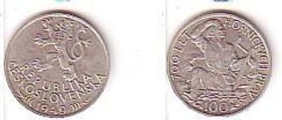 100 Kronen Silber Münze Tschechoslowakei 1949