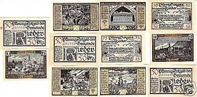 11 Banknoten Notgeld Gemeinde Rieder am Ostharz 1921