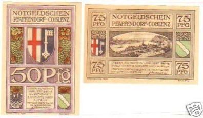 2 Banknoten Notgeld Pfaffendorf Coblenz 1921