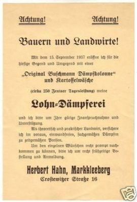 Reklame Flugblatt Lohndämpferei in Markkleeberg 1937