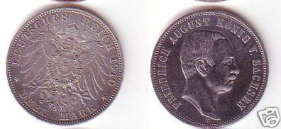 Sachsen 3 Mark Silber Münze König Friedrich August 1910