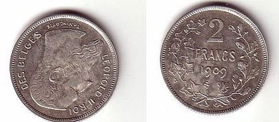 seltene 2 Franc Silber Münze Belgien 1909