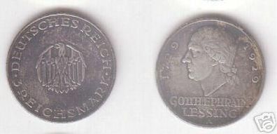 Silber Münze 3 Mark Gotthold Ephraim Lessing 1929 A