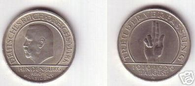 Silber Münze 3 Mark Verfassung "Schwurhand" 1929 A