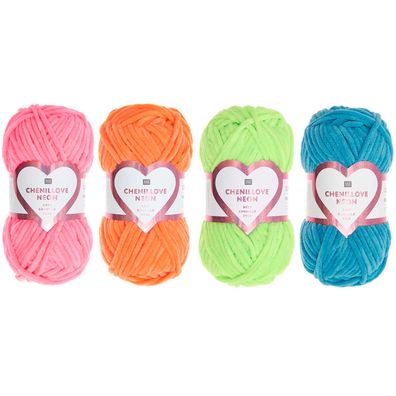 50g Rico Creative Chenillove Neon Wolle Garn zum Stricken Häkeln GP 65,80€/kg