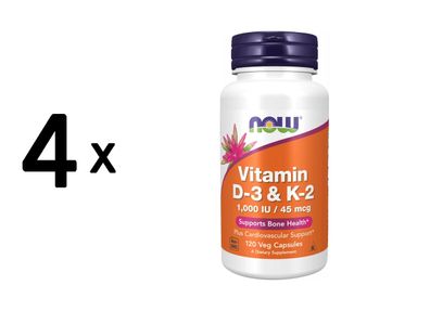 4 x Now Foods Vitamin D3 and K2 - 1000IU/45mcg (120)