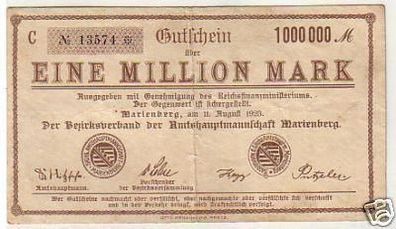 Inflation Banknote 1 Million Mark Marienberg 1923