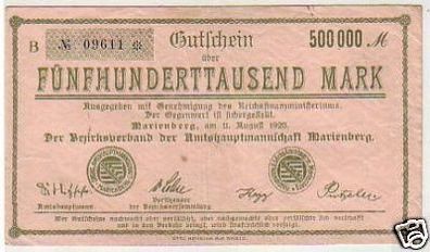 Inflation Banknote 500000 Mark Marienberg 1923