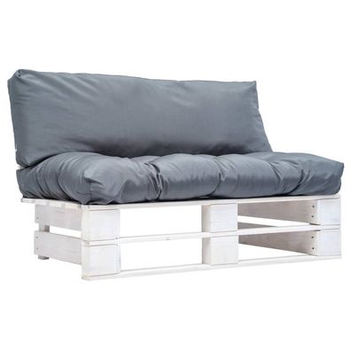 vidaXL Outdoor-Sofa Paletten mit Kissen in Grau Kiefernholz