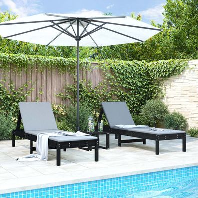 vidaXL Sonnenliegen 2 Stk. mit Tisch Schwarz Massivholz Kiefer
