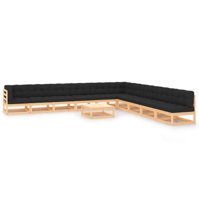 vidaXL 11-tlg. Garten-Lounge-Set mit Kissen Massivholz Kiefer